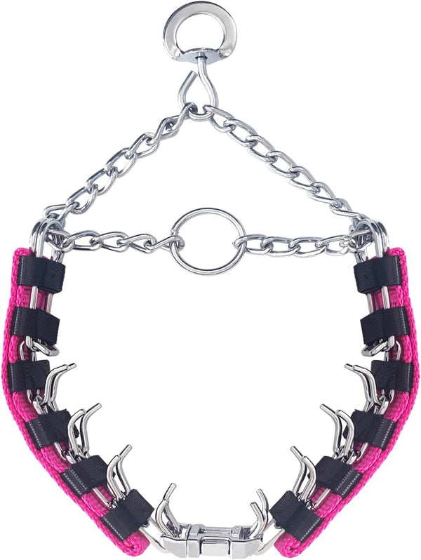Prong Training Collar for Dogs, Adjustable Dog Pinch Collar with QuickRelease Buckle, Dog No Pull Collar for Small Medium Large Dogs, 2 Extra Link and 20pc Caps (Pink, XL(23-27" Neck, 4.0mm)) -K10-0678