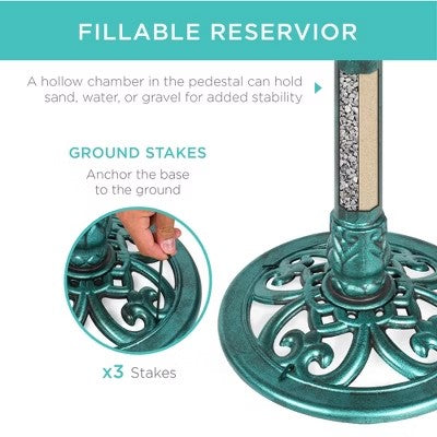 Best Choice Products Outdoor Rustic Pedestal Bird Bath Accent for Garden, Yard w/ Fleur-de-Lis Accents - Patina Green -J2-0354