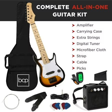 Best Choice Products 30in Kids Electric Guitar Beginner Starter Kit w/ 5W Amplifier, Strap, Case - Sunburst -J2-0356
