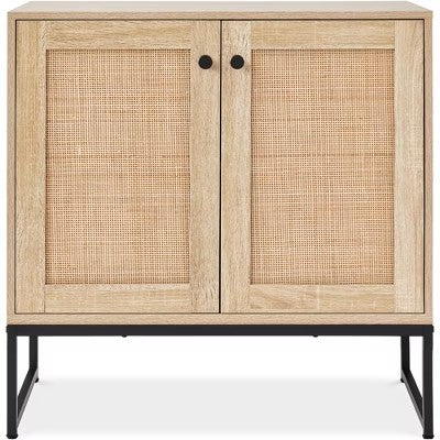 2-Door Rattan Storage Cabinet, Accent Furniture, Cupboard for Living Room w/ Non-Scratch Foot Pads 326