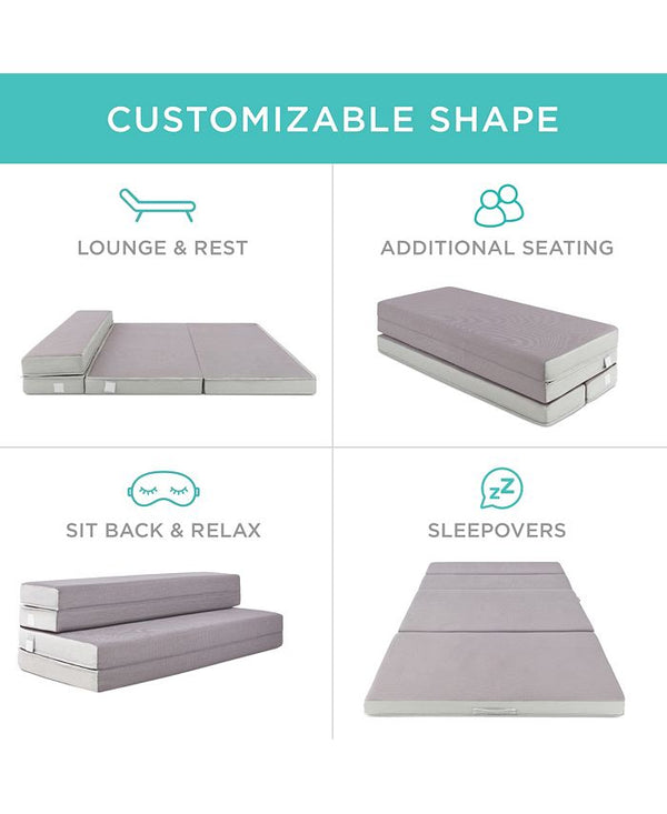 Best Choice Products 4in Thick Folding Portable Gray Mattress Topper w/ Carry Case, Washable Cover - Gray - Twin XL - F10 - 1062