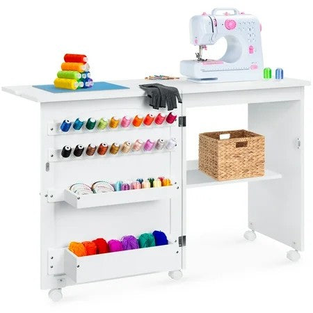 Best Choice Products Sewing Machine Table & Desk w/ Craft Storage and Trays - White B1244