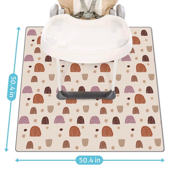 Blissful Diary Baby Splat Mat for Under High Chair, 50.4 x 50.4 Inch Wipeable Splash Mat, Waterproof and Washable, Anti-Slip Floor Protector, Boho Rainbow 1317