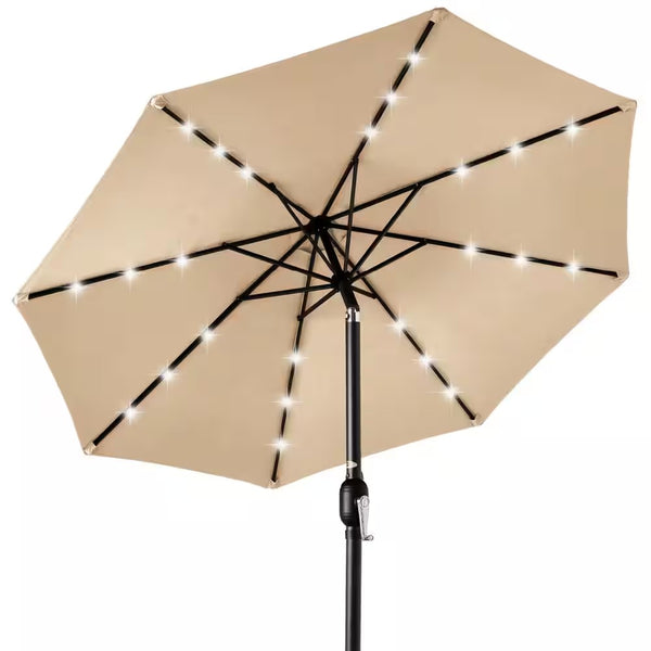 10 ft. Market Solar LED Lighted Tilt Patio Umbrella with UV-Resistant Fabric in Sand -L3-0347