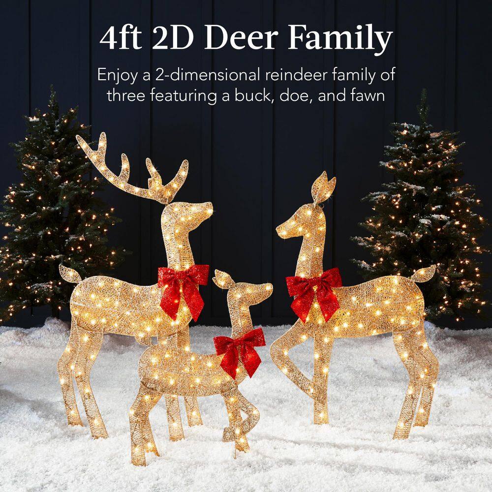 48 in. Gold LED Metal Deer Family Christmas Yard Decor - G5-1653