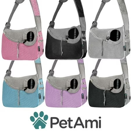 PetAmi Small Dog Sling Carrier, Soft-Sided Crossbody Puppy Carrying Purse Bag, Adjustable Sling Pet Pouch to Wear Medium Dog Cat Travel, Dog Bag for Traveling, Breathable, Poop Bag Dispenser, Black -K9-1640