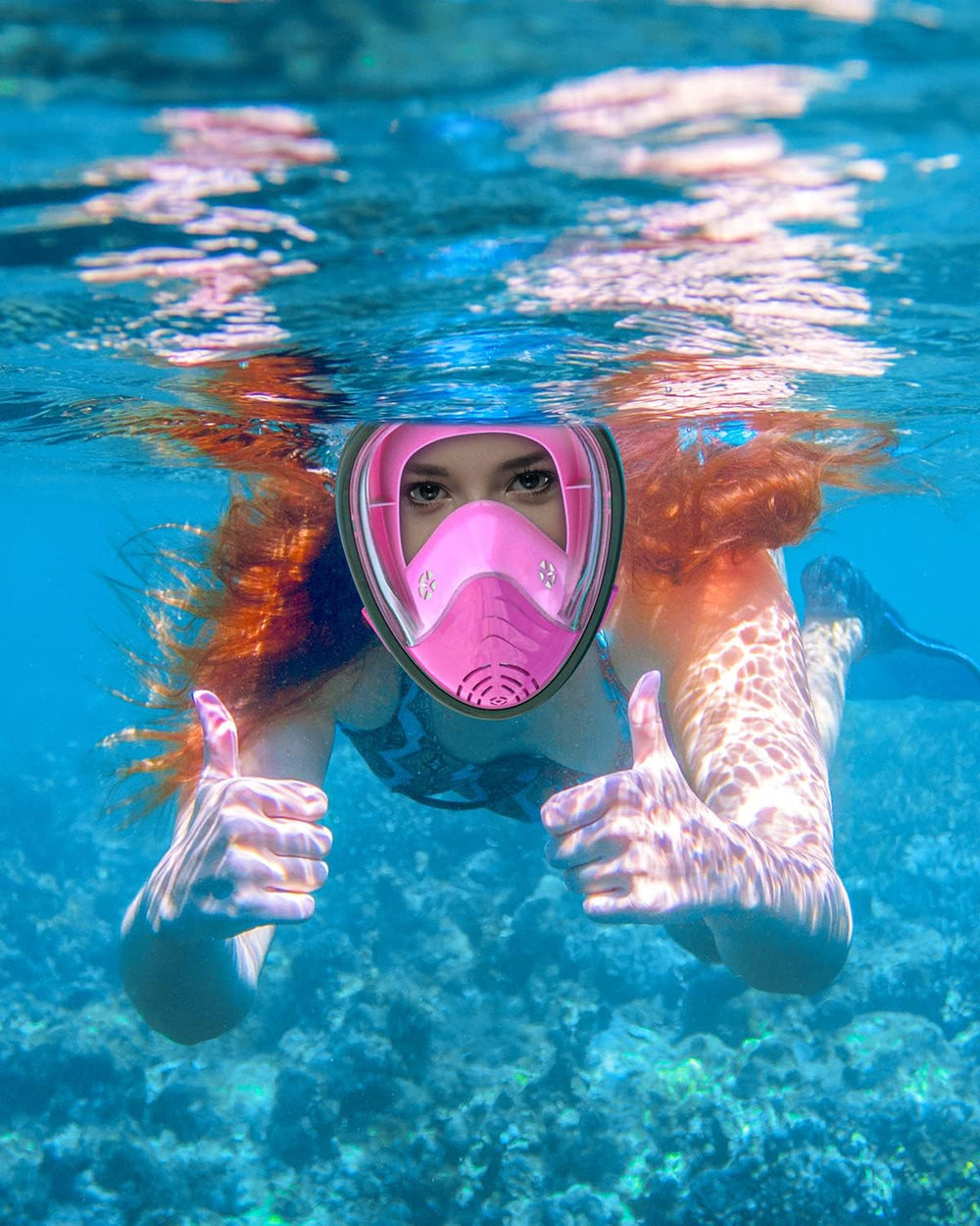 QingSong Full Face Snorkel Mask for Adults, Snorkeling Gear with Camera Mount, 180 Degree Panoramic View Snorkel Set Anti-Fog Anti-Leak 1333