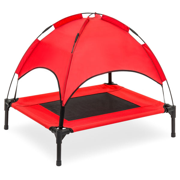 30in Elevated Cooling Dog Bed Outdoor Raised Mesh Pet Cot W/ Removable Canopy Carrying Bag - Red 796