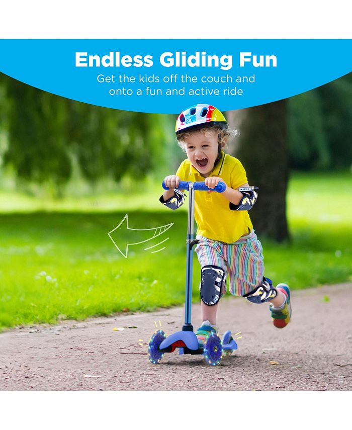 Best Choice Products Kids Mini Kick Scooter Toy w/ Light-Up Wheels and Height Adjustable T-Bar - Blue - K3 - 395