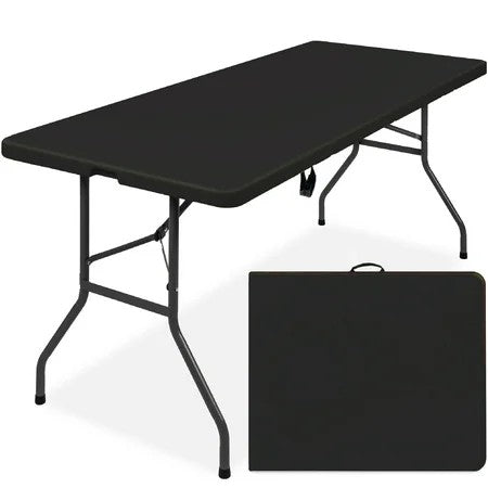 6ft Plastic Folding Table, Indoor Outdoor Heavy Duty Portable w/ Handle, Lock for Picnic - Black 1254