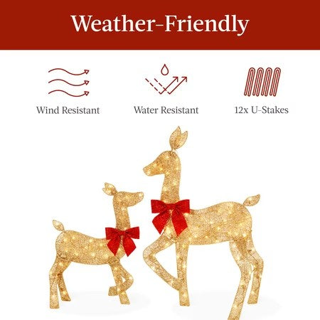 Best Choice Products 4ft 3-Piece Lighted 2D Christmas Deer Set Outdoor Yard Decoration w/ 175 LED Lights, Stakes - Gold - J3 - 388