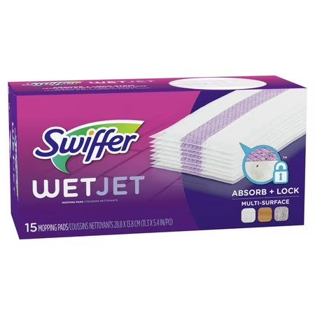 Swiffer Wet Jet Spray Mop Multi-Surface Mopping Pads, Hard Surface Cleaners, 15 Count - G2 - 793