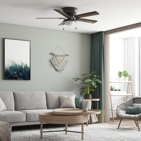 Harbor Breeze Armitage 52-in Matte Black with Black/Cocoa Blades LED Indoor Flush Mount Ceiling Fan with Light (5-Blade) 1109