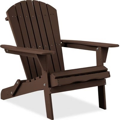 Folding Adirondack Chair Outdoor, Wooden Accent Lounge Furniture w/ 350lb Capacity - Brown 471