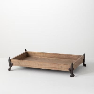Sullivans Footed Wood Tray 4"H Brown -K14-0690
