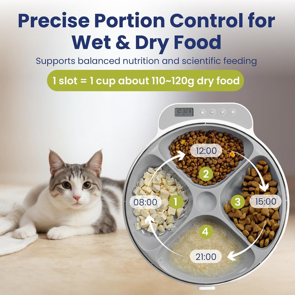PawsPik Smart 4-Meal Automatic Pet Feeder   Programmable Timer for Wet & Dry Food, Cordless, with Ice Packs   Dog & Cat Feeder, White, 4-Cup Capacity - G5 - 1942