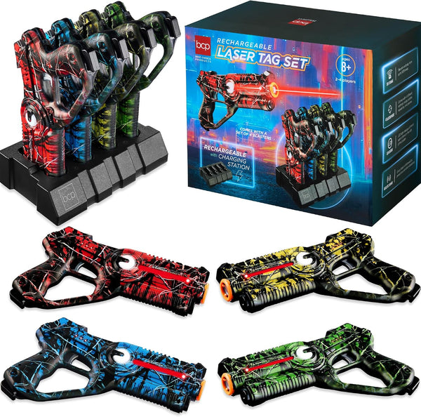 Best Choice Products Rechargeable Laser Tag Set for Kids & Adults, 4 Pack Infrared Blasters with Docking Station, No Vest Needed, Multiplayer Team Game, 4 Modes - Graffiti Red/Blue/Green/Yellow -J3-0389