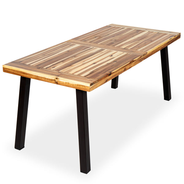 6-Person Indoor Outdoor Patio Rustic Acacia Wood Picnic Dining Table W/ Metal Legs - Natural - 257