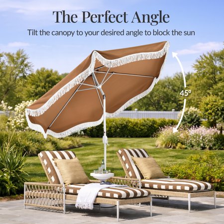 Best Choice Products 9ft Fringe Market Umbrella Boho Patio Sunshade w/ Tilt, UPF50+ - Tan - L2 - 346