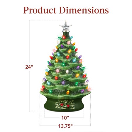 Best Choice Products 24in X-Large Pre-Lit Ceramic Christmas Tree Decor w/ 74 Multicolor Bulbs, LED Light - Green - F4 - 1665