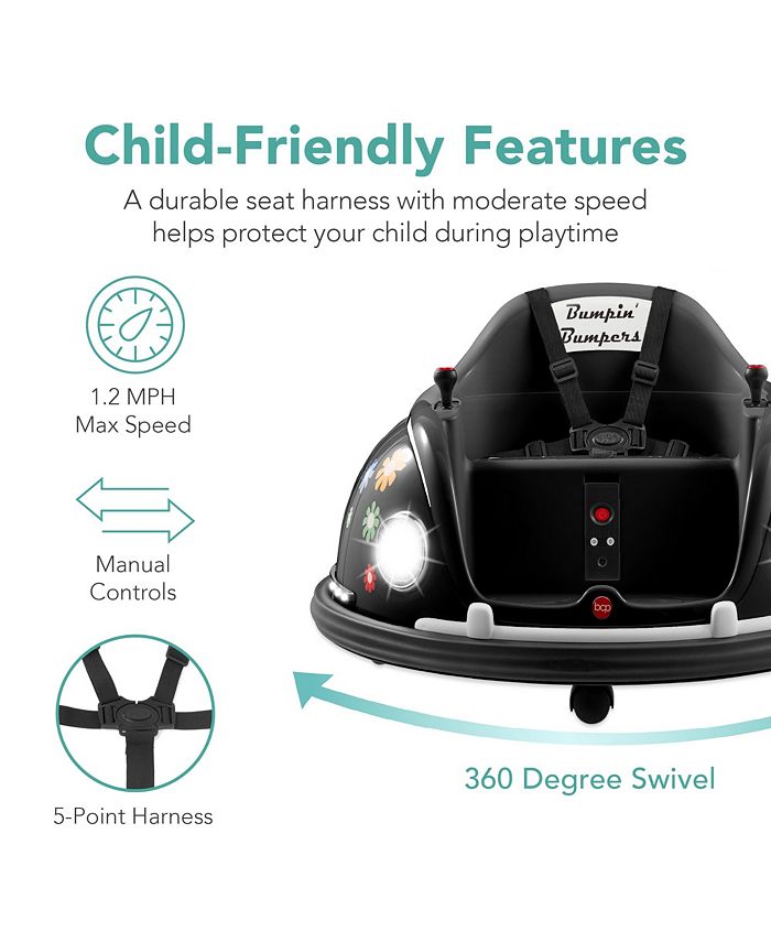 Best Choice Products 6V Kids Ride On Bumper Car Toy w/ Remote Control, Harness, Lights, 360 Degree Spin - Black - H1 - 1955