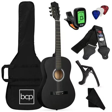 Best Choice Products 38in Beginner Acoustic Guitar Starter Kit w/ Gig Bag, Strap, Digital Tuner, Strings - Matte Black -K2-0366