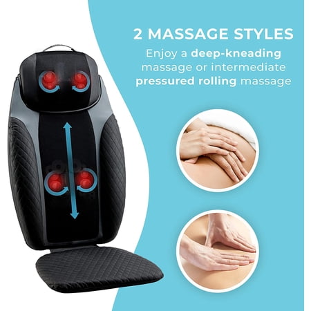 HoMedics 2-in-1 Shiatsu Massaging Seat Topper with Removable Cordless Massage Pillow, Heat and Vibrating Massage Pad for Home or Office, Full Body Massage with Adjustable Settings - E1 - 927