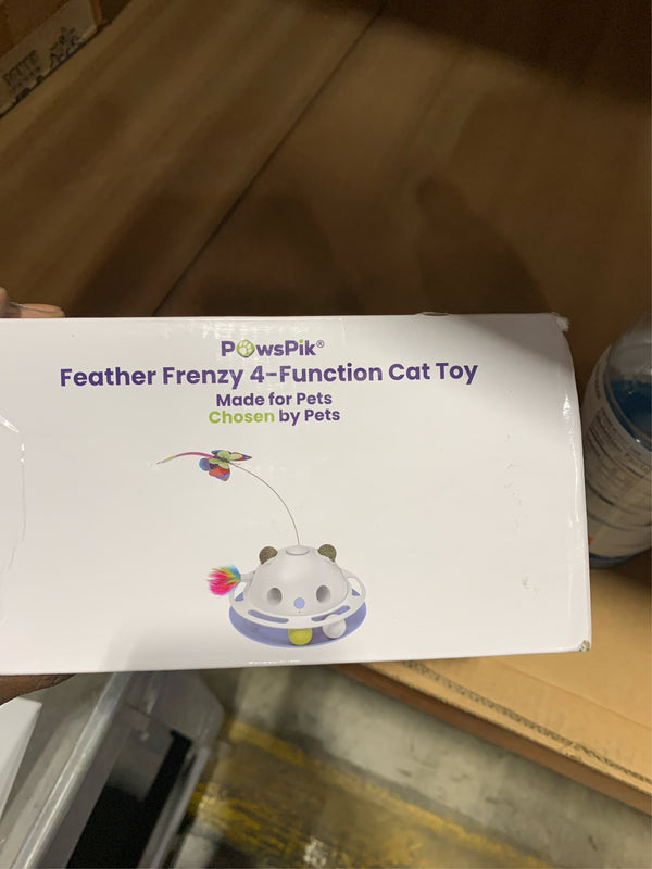 PAWSPIK Feather Frenzy 4-in-1 Interactive Cat Toy   Butterfly, Feather, Catnip Ball & Track Ball Play   Motion Activated, USB or Battery Powered   White -J10-0596