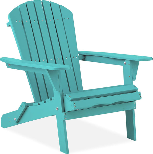 Folding Adirondack Chair Outdoor Wooden Accent Furniture Fire Pit Lounge Chairs for Yard, Garden, Patio w/ 350lb Weight Capacity - Dark Turquise - 762