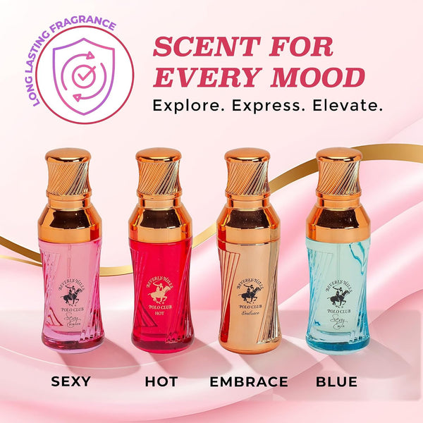 Beverly Hills Polo Club BHPC Perfume Gift Set for Women | 4 Piece Eau de Parfum Sexy, Sexy Blue, Hot, Embrace Fragrances -F13-0223