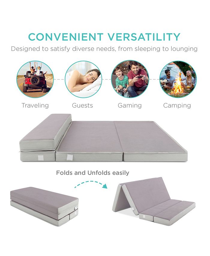 Best Choice Products 4in Thick Folding Portable Gray Mattress Topper w/ Carry Case, Washable Cover - Gray - Twin XL - F10 - 1062