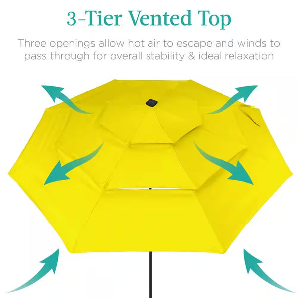 10 ft. Steel Market Solar Tilt Patio Umbrella with 24-LED Lights, Tilt Adjustment, Easy Crank in Yellow - E3 - 963