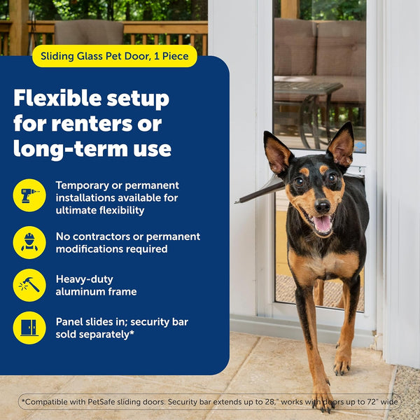 PetSafe Sliding Glass Pet Door - No-Cut DIY Install Doggy Door for Renters - Aluminum Frame - Adjustable Height 75 7/8" to 80 11/16" - Ideal for Medium Dogs Up to 40 lbs - White - E2 - 185