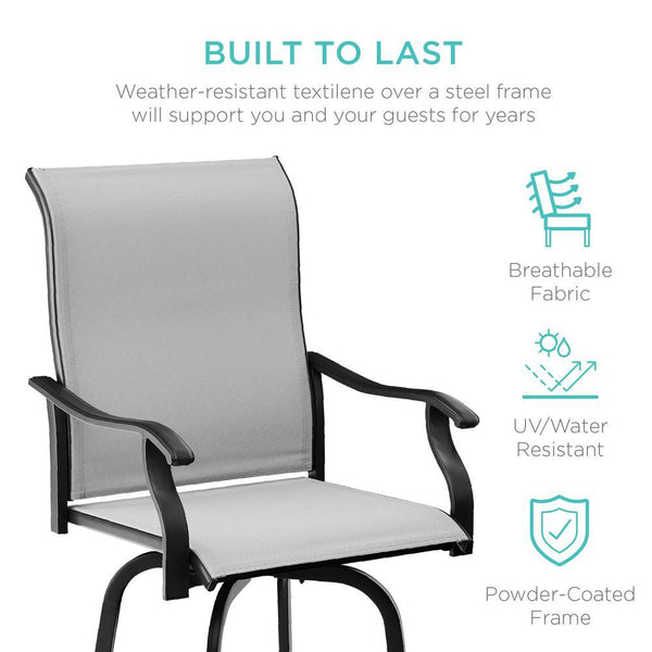 Gray Metal Outdoor Swivel Patio Bar Stool Chairs with 360-Degree Rotation, All-Weather Mesh (2-Pack) -D9-0594