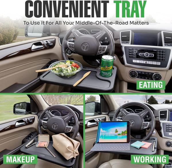 Steering Wheel Desk Tray for Eating, Laptops - Hooks Onto Most Vehicle Steering Wheels, Road Trip Accessory, Car Table -F5-1712 -F5-1713