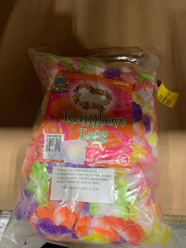 12 Pack Medium Petal Bright Color Luau Party Hawaiian 38 Fabric Leis Rainbow -J6-0478