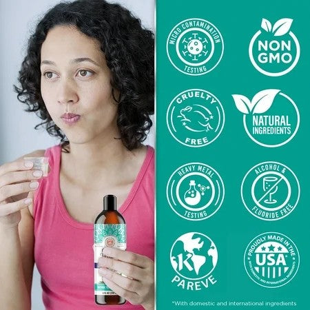 GuruNanda CocoMint Oil Pulling Natural Mouthwash with Essential Oils & Vitamins D3,E,K2 - Toothbrush & Tongue Scraper - 8 oz 1477