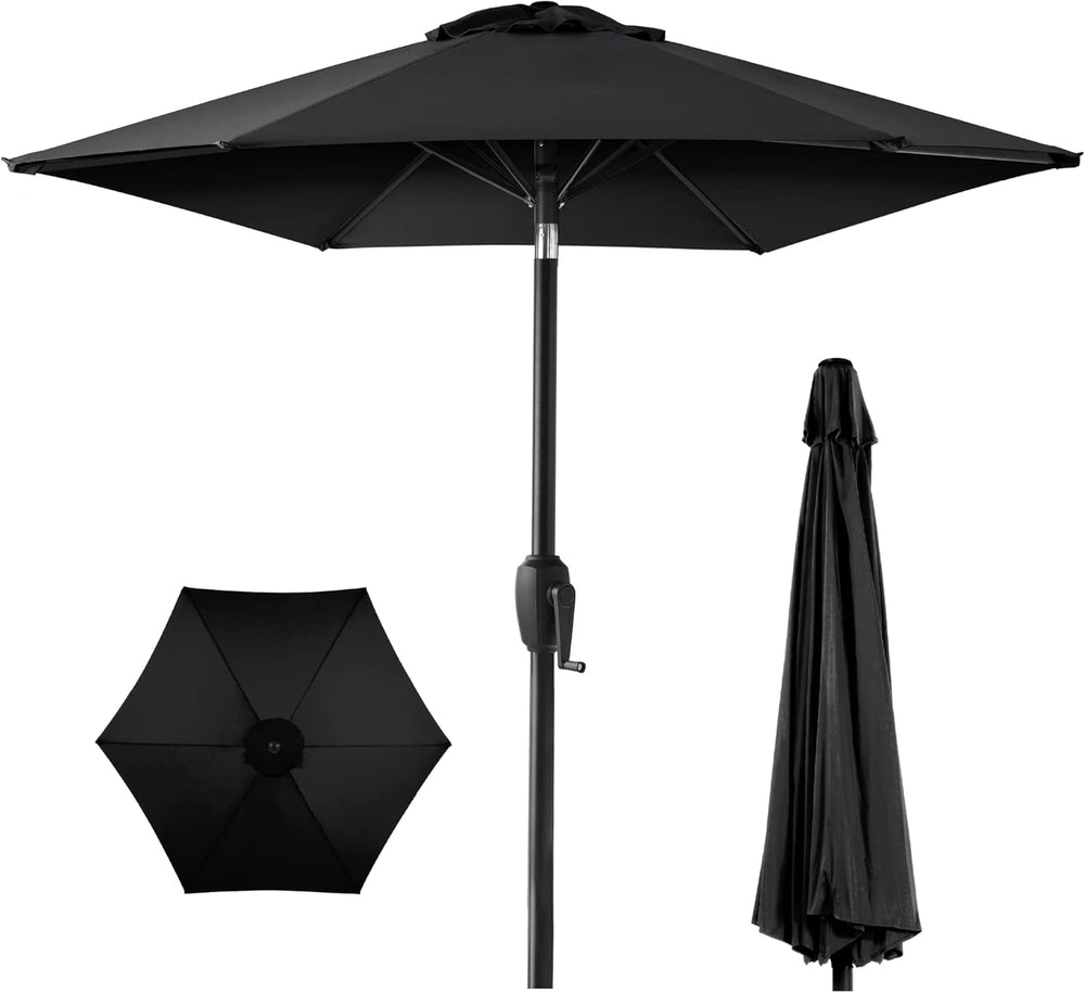 Best Choice Products 7.5ft Heavy-Duty Round Outdoor Market Table Patio Umbrella w/Steel Pole, Push Button Tilt, Easy Crank Lift - Black - K3 - 383
