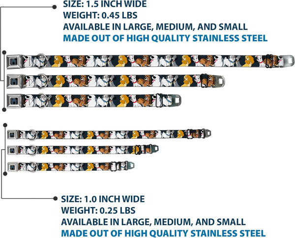 Buckle-Down Dog Collar Seatbelt Buckle Disney Dogs Group Collage Paws Gray Black 11 to 17 Inches 1.0 Inch Wide, DC-SB-DYAMF-WDY725-1.0-M - F6 - 1809