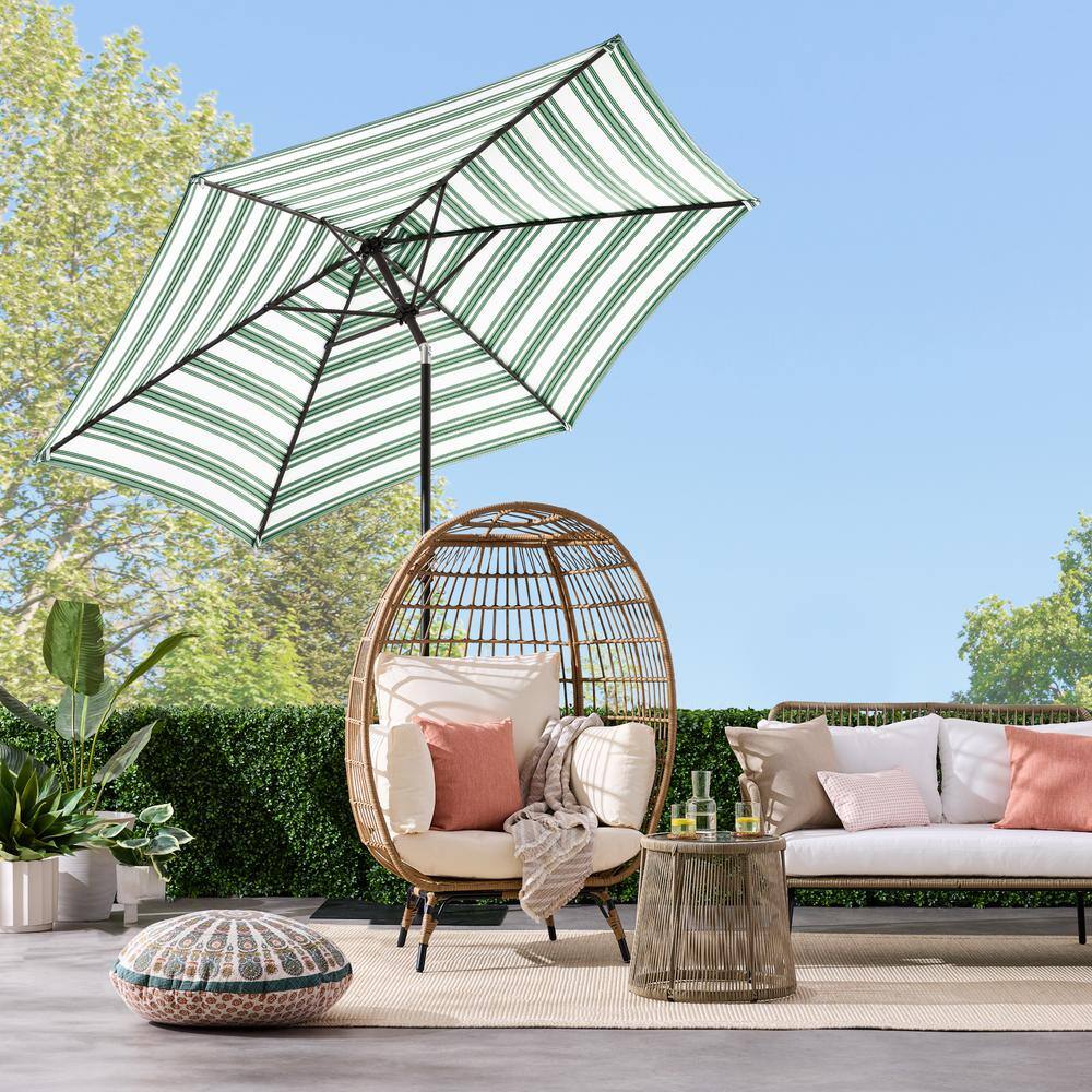 10 ft. Steel Market Tilt and Crank Patio Umbrella in Green Stripe - K8 - 469