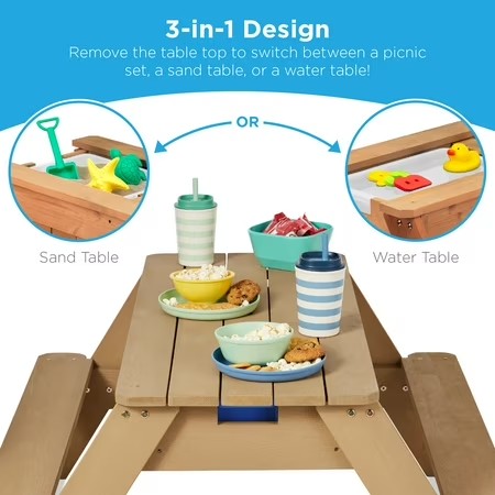 Best Choice Products Kids 3-in-1 Outdoor Convertible Activity Sand & Water Picnic Table w/ Umbrella - Green -L3-0030