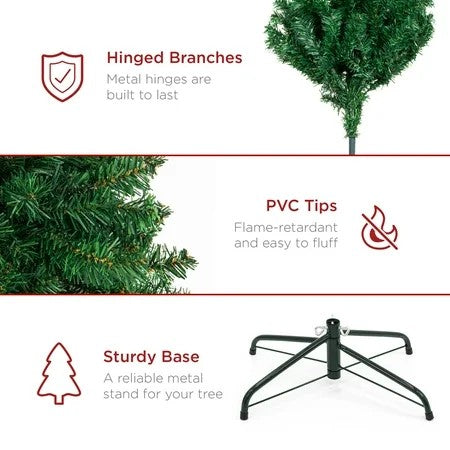 Best Choice Products 4.5ft Premium Hinged Artificial Christmas Pine Tree w/ 400 Tips, Metal Base 1770