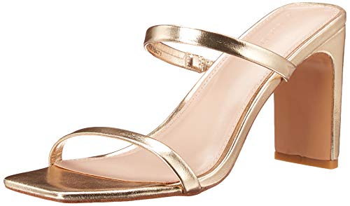 The Drop Women's Avery Square Toe Two Strap High Heeled Sandal, Gold, size 9 - K224