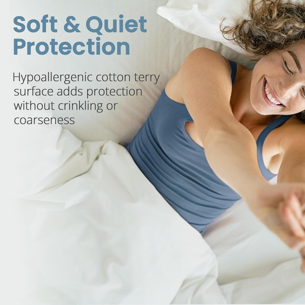 SafeRest Waterproof Twin Size Mattress Protector - Fitted with Stretchable Pockets - Machine Washable Cotton Mattress Cover for Bed 1370