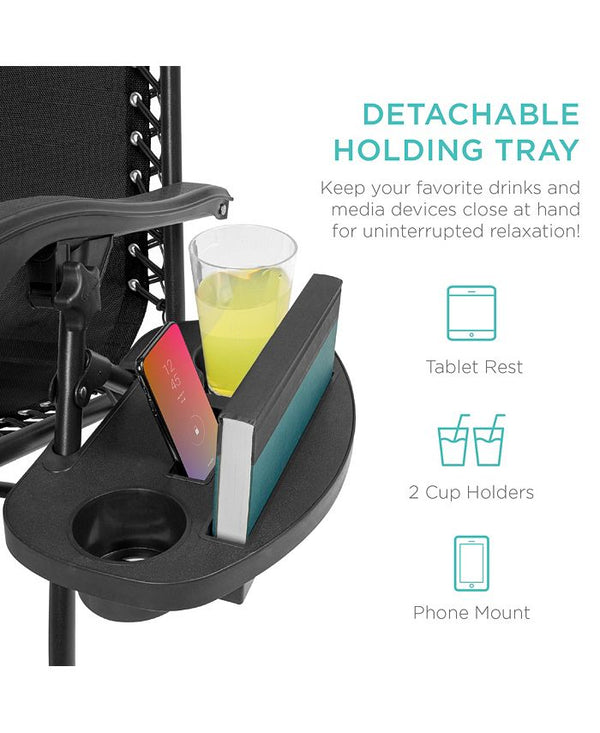 Best Choice Products Set of 2 Zero Gravity Lounge Chair Recliners for Patio, Pool w/ Cup Holder Tray - Black - B8 - 1414