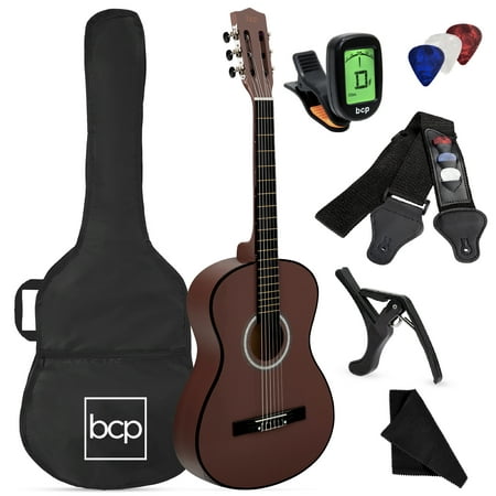 Beginner Acoustic Guitar Set W/ Case, Strap, Extra Strings - 38in - Dark Brown M68