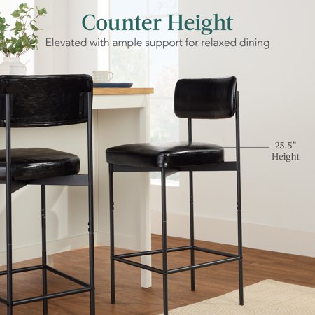 Best Choice Products Set of 2, Armless Counter Height Bar Stools, Modern PU Faux Leather Stools - Midnight Black - D1 - 996