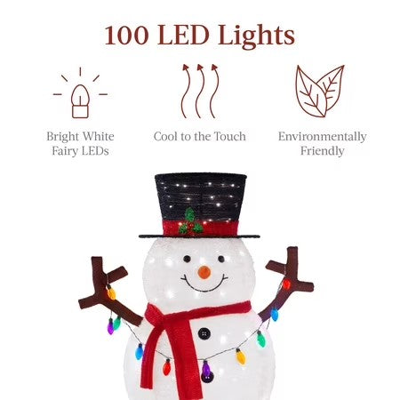 Best Choice Products 3ft Lighted Pop-Up Snowman, Outdoor Christmas Holiday Decoration w/ 100 LED Lights, Hat , Scarf - E3 - 978
