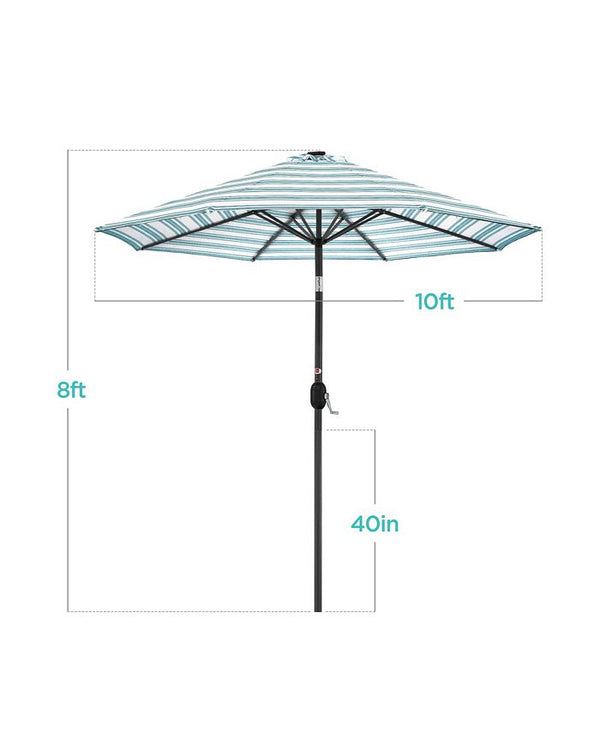 Best Choice Products 10ft Solar LED Lighted Striped Patio Umbrella w/ Crank, Tilt, Push Button, 6 Ribs - Blue -F4-1986