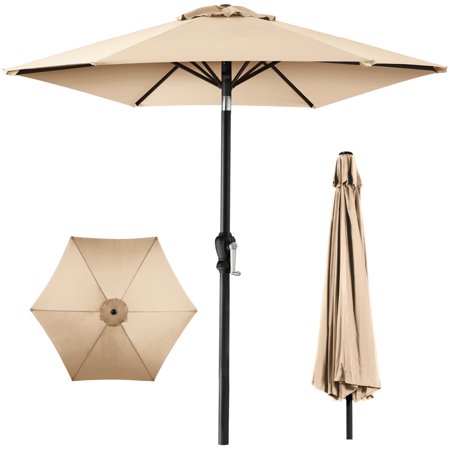 Best Choice Products 10ft Outdoor Steel Market Patio Umbrella w/ Crank, Tilt Push Button, 6 Ribs - Sand - E3 - 964